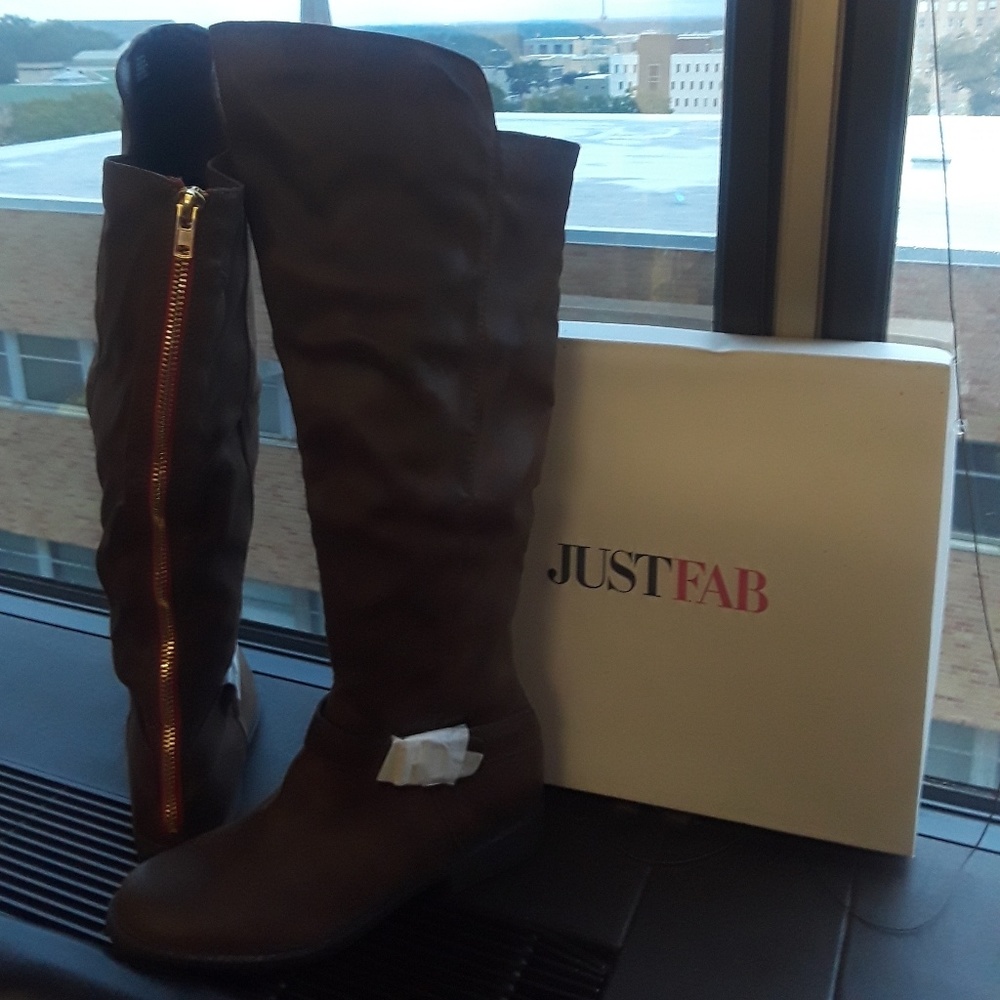 Brown Suede wide calf boots.